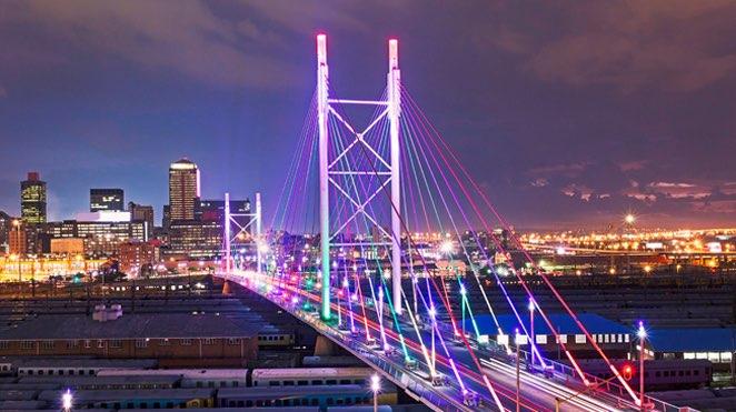 bridge with lights in the city of johannesburg south africa